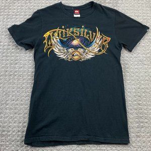 QUIKSILVER Shirt Women Small S Black Cobra Wings Galaxy Graphic T-Shirt Casual